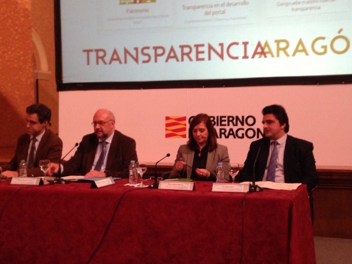 El director general de Administración Local, Sergio Pérez, la presidenta de la FAMCP, Carmen Sánchez, el director general de Participación Ciudadana, Miguel Miranda, y el técnico Sergio Castell, en la Jornada de Transparencia Pública.